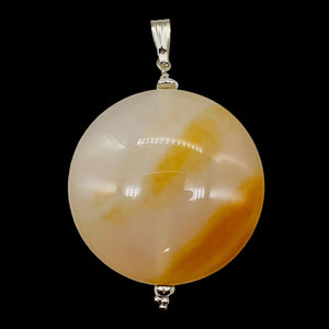 Natural Golden Mookaite Coin w/ Sterling Silver Pendant | 39mm | 2. 1/4" Long |