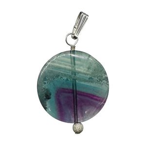 Fluorite Aurora Borealis Sterling Silver Pendant | 1 1/4" Long | Blue/Purple |