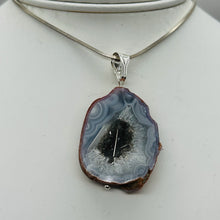 Load image into Gallery viewer, Blue Chalcedony Druzy Sparkling Cave Sterling Silver Pendant | 2"Long |
