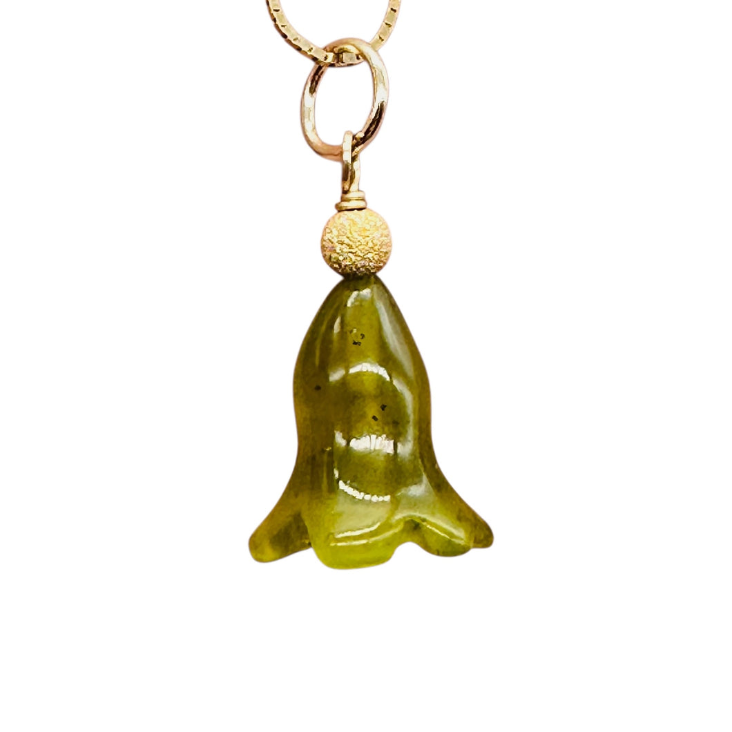 Jade Lily Flower 14K Yellow Gold Filled Pendant | Green | 1
