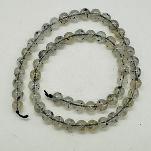 Tourmalinated Quartz Bead Strand |7mm | 15.5" Long | Clear, Black | 56 Beads |