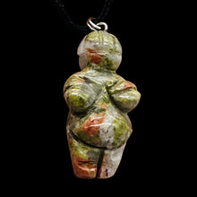 Load image into Gallery viewer, Unakite Stone Goddess of Willendorf Pendant Necklace | 3/4&#39; Long | Green, Pink |
