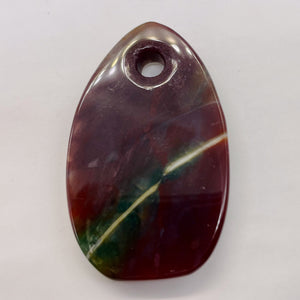 Hand Carved Bloodstone Agate Pendant Bead | 54x33x6mm| Green Red | Oval | 1 Bead