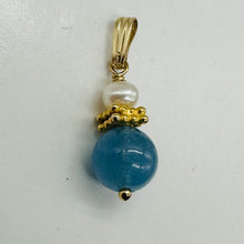 Load image into Gallery viewer, Aquamarine and Pearl Sweetheart Pendant 14K Yellow Gold Filled| 1" Long | Blue |
