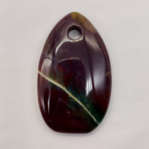 Hand Carved Bloodstone Agate Pendant Bead | 54x33x6mm| Green Red | Oval | 1 Bead