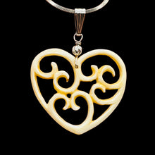 Load image into Gallery viewer, Heart Shape Delicate Carved Bone Sterling Silver Pendant| 1 3/4&quot; Long | Cream |
