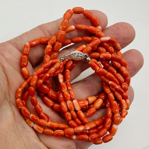 Coral Oval Graduated Bead Necklace | 20" Long | 3x6 to 5x8mm | Red | Necklace |