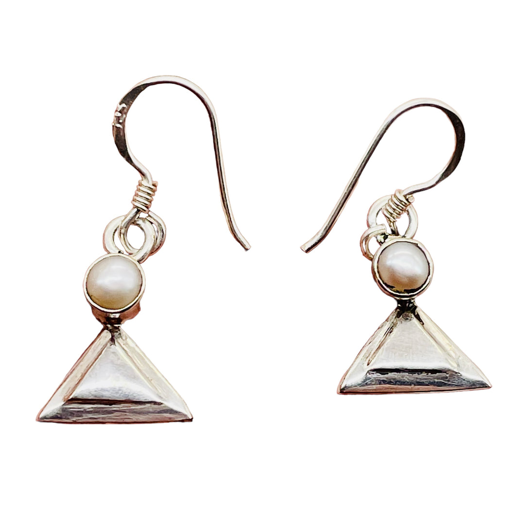 Fresh Water Pearl Sterling Silver Triangle Earrings | 1