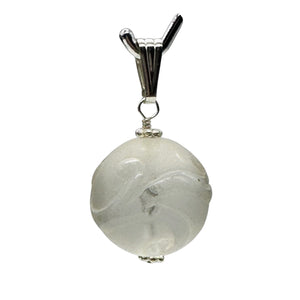 Dragon Carved Quartz Sphere Sterling Silver Pendant Necklace| 20mm| 1 1/4" long|