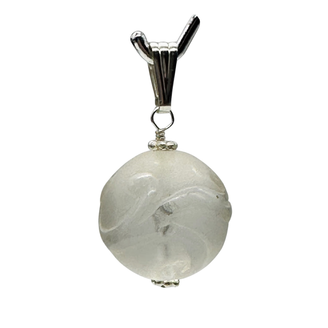 Dragon Carved Quartz Sphere Sterling Silver Pendant Necklace| 20mm| 1 1/4