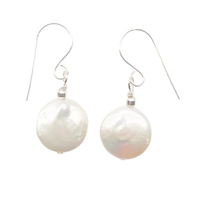 Creamy White Coin FW Pearl Drop/Dangle | 1 1/4" Long | White | 1 Earrings