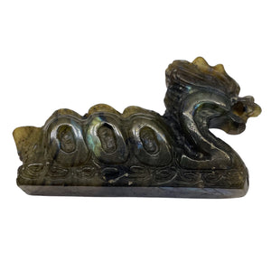 Labradorite Carved Year 2000 Dragon Figurine | 80x45x16mm | Dark Green