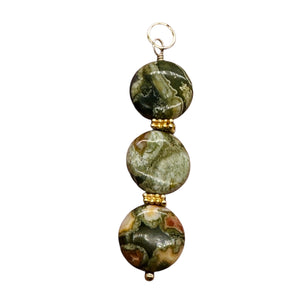 Raintree Rhyolite Jasper 14KGF Dangle Pendant | 2" Long | Green, Pink |