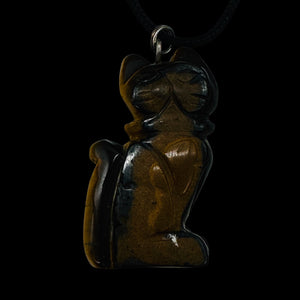 Tiger Eye Stone Kitty Cat Pendant Necklace | 1 1/2" Long | Bronze |
