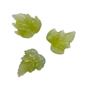 Carved Serpentine New Jade Leaf Bead Set | 23x22x4 to 28x27x4mm | 3 Beads |