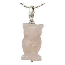 Load image into Gallery viewer, Rose Quartz Owl Pendant Necklace | Semi Precious Stone Jewelry | Sterling Silver
