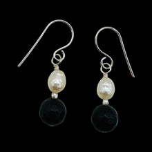 Load image into Gallery viewer, Black Stone - Africa Round Bead and Pearl Sterling Silver Earrings| Black Matte|
