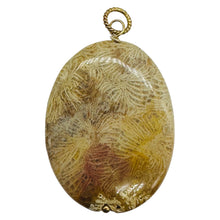 Load image into Gallery viewer, Tan White Fossilized Coral Flat Oval Pendant 40x30x5.5mm Natural Stone

