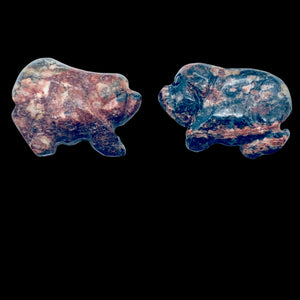 Piggies 2 Carved Leopard Skin Jasper Pig Beads | 23x16x11mm | Pink and black