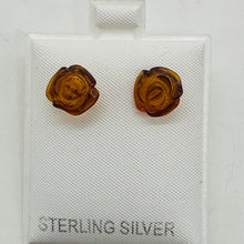 Load image into Gallery viewer, Amber Rose Flower Post Stud Earrings | 9mm | Amber | 1 Pair Earrings |
