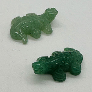 Charming 2 Carved Green Aventurine Lizard Animal Beads | 27x15x7mm | Green