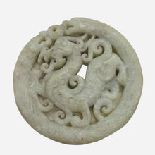 Load image into Gallery viewer, New Jade Carved Dragon Pendant Bead | Round | 2 5/8x1/4&quot; | Pale green | 1 Bead |
