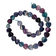 Load image into Gallery viewer, Fluorite Strand Round Heart Beads | 15.5" Long | Blue. Purple. Pink | 35 Beads |
