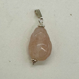 Buddha Hand Carved Rose Quartz Sterling Silver Pendant | 1 1/4" Long |