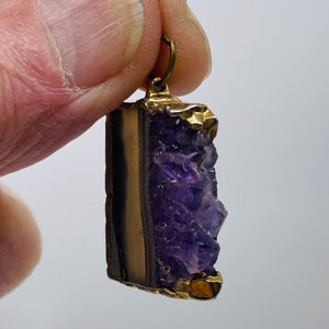 Amethyst Crystal Slice Gold Framed | 1 1/4" Long | Purple Clear | 1 Pendant |