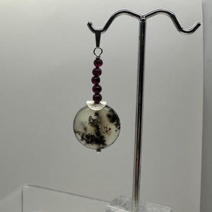 Gemmy Peruvian Opal w/Garnet Sterling Silver Pendant | Clear, Red |1 1/4" Long |