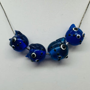 Kitty Cat Ceramic Round Beads | 15mm | Midnight Blue | 4 Beads |