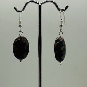 Natural Poppy Ocean Jasper Sterling Silver Earrings | Pink, Black | 1 1/4" Long|