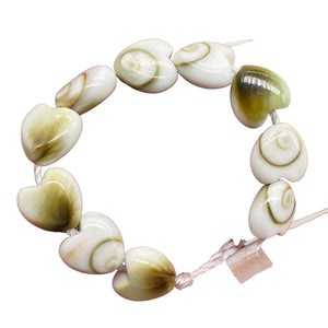 Shiva Shell Parcel Heart Cut Beads | 6x3mm | White, Tan | 10 Beads