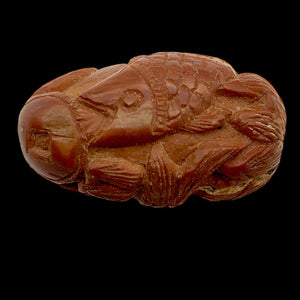 Hot Carved Swimming Fish Boxwood Ojime Netsuke Bead | 27x14mm | Brown