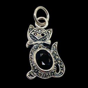 Kitty Cat Marcasite CZ Ruby Cat Pendant | 1 1/4" Long | Silver Red | 1 Pendant |