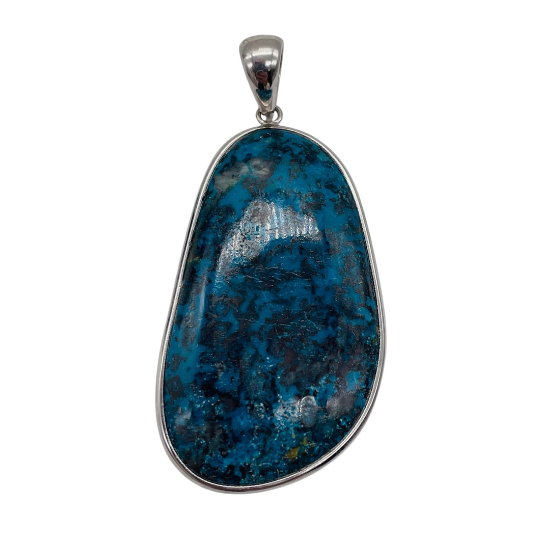 Chrysocolla Sterling Silver Oval Pendant | 3 1/4