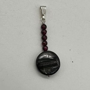 Rhodolite Garnet and Hypersthene Sterling Silver Pendant | 1 3/4 inches long |
