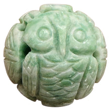 Load image into Gallery viewer, AAA Natural Green Jade Carved Owl Longevity Round Bead 22mm Chinese Focal Bead

