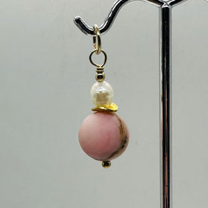 Pink Peruvian Matte Finish Opal, Pearl Drop Bead Pendant | Pink | 1 1/4" Long |
