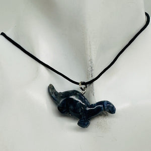 Sodalite Diplodocus Dinosaur Pendant | 1' Long | Blue, White |