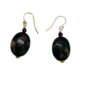 Natural Poppy Ocean Jasper 14K Gold Filled Earrings | Pink, Black | 1 1/2" Long|