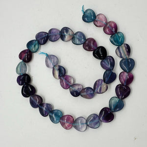 Fluorite Strand Round Heart Beads | 15.5" Long | Blue. Purple. Pink | 35 Beads |