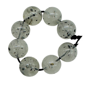 Tourmalinated Quartz Round Bead Parcel | 3" Long | Clear, Black | 8 Beads |