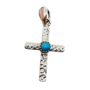 Turquoise Sterling Silver Cross | 1 1/2" Long | Silver | 1 Pendant |