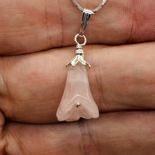 Load image into Gallery viewer, Lily! Hand Carved Rose Quartz Flower Solid Sterling Silver Pendant | 1&quot; Long |
