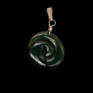 Jade New Zealand Maori Koru Sterling Silver Pendant | Green | 1" Long |