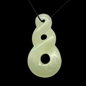 Carved Translucent Serpentine Infinity Pendant with Simple Black Cord 10821H