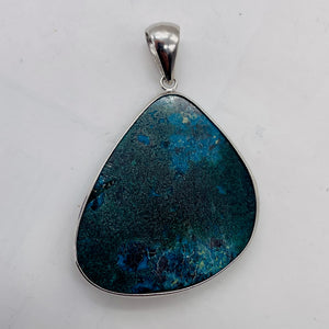 Natural Chrysocolla Sterling Silver Pendant | Blue, Dark Green | 2" Long |