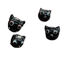 Load image into Gallery viewer, Kitty Cat Ceramic Round Beads | 15mm | Black | 4 Beads |
