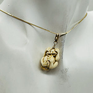 Hear No, See No, Speak No Evil Monkey Mammoth Bone 14K Gold Filled Pendant